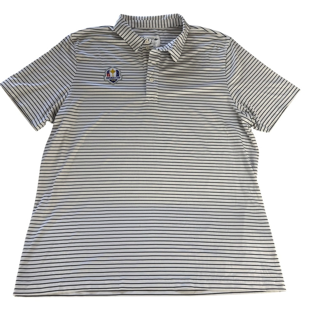 Lacoste Sport White Black Striped‎ Short Sleeve Ryder Cup 2018 Polo Shirt XXL